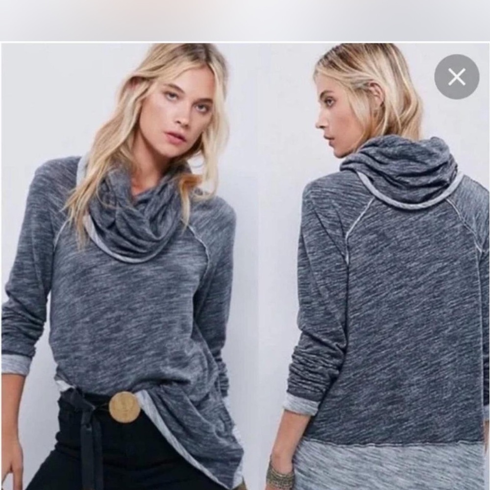 Free People Beach Cowl Neck Sweater Small Gray Lightweight Slouchy Pullover